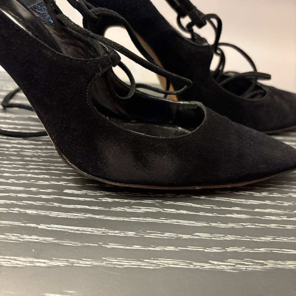 Manolo Blahnik Black Lace-Up Heels - Picture 7 of 9
